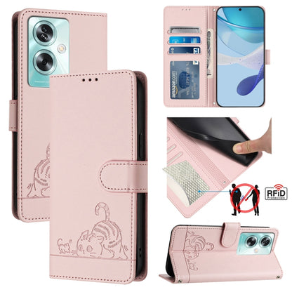 Cat Rat Embossed Pattern RFID Leather Phone Case with Lanyard, For OnePlus Nord CE4 5G, For OnePlus Nord N30 SE 5G, For OnePlus 12R 5G Global, For OnePlus 12 5G Global