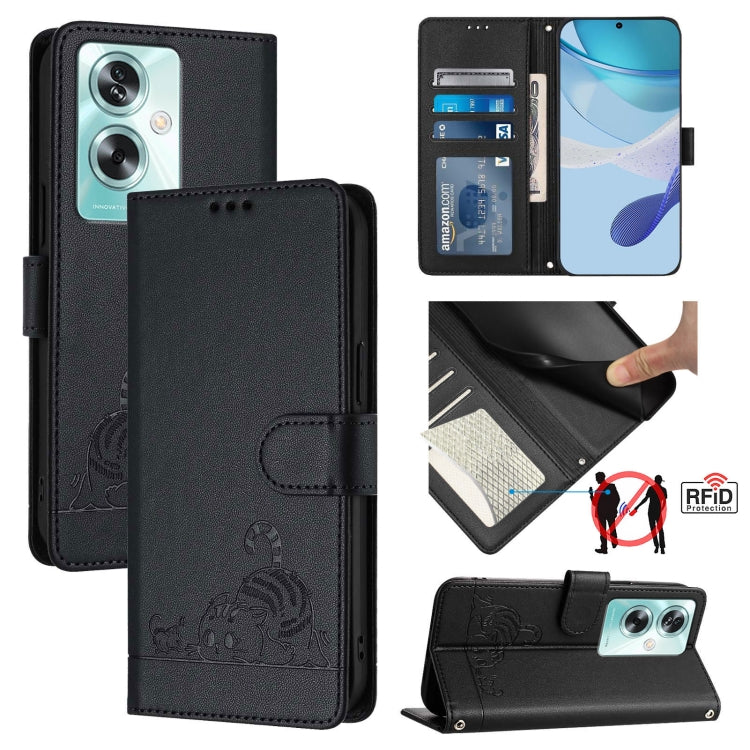 Cat Rat Embossed Pattern RFID Leather Phone Case with Lanyard, For OnePlus Nord CE4 5G, For OnePlus Nord N30 SE 5G, For OnePlus 12R 5G Global, For OnePlus 12 5G Global