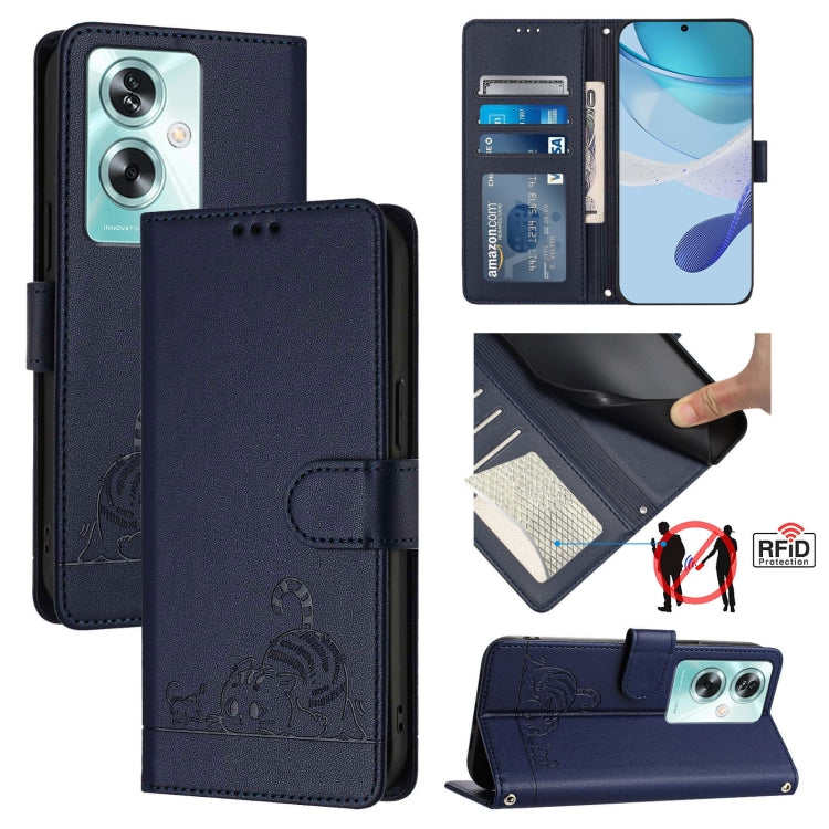 Cat Rat Embossed Pattern RFID Leather Phone Case with Lanyard, For OnePlus Nord CE4 5G, For OnePlus Nord N30 SE 5G, For OnePlus 12R 5G Global, For OnePlus 12 5G Global