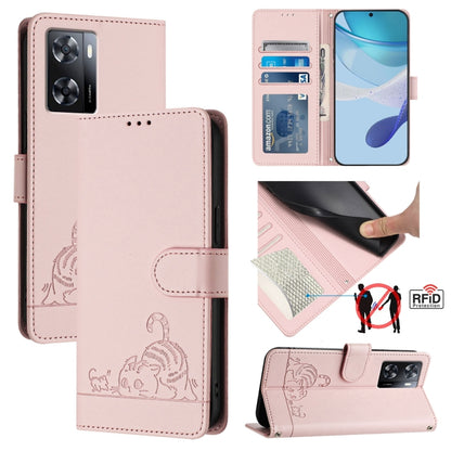 Cat Rat Embossed Pattern RFID Leather Phone Case with Lanyard, For OnePlus Nord N20 SE 4G Global, For OnePlus 10T 5G Global, ForFor OnePlus Nord 2T, For OnePlus Nord CE 2 Lite