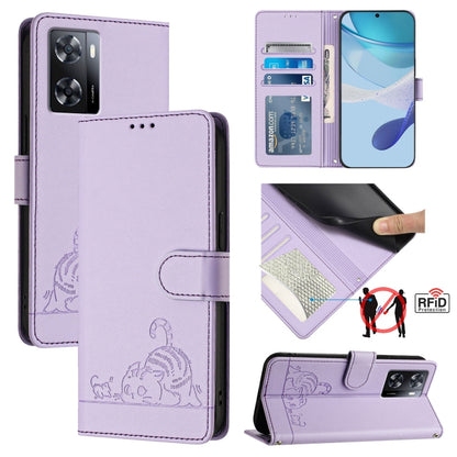 Cat Rat Embossed Pattern RFID Leather Phone Case with Lanyard, For OnePlus Nord N20 SE 4G Global, For OnePlus 10T 5G Global, ForFor OnePlus Nord 2T, For OnePlus Nord CE 2 Lite