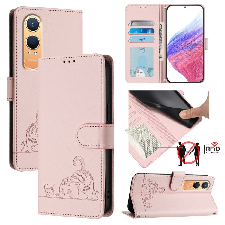 Cat Rat Embossed Pattern RFID Leather Phone Case with Lanyard, For OnePlus Nord 4 5G, For OnePlus Nord 4 5G Global, For OnePlus Nord CE4 Lite, For OnePlus Nord 2 Lite
