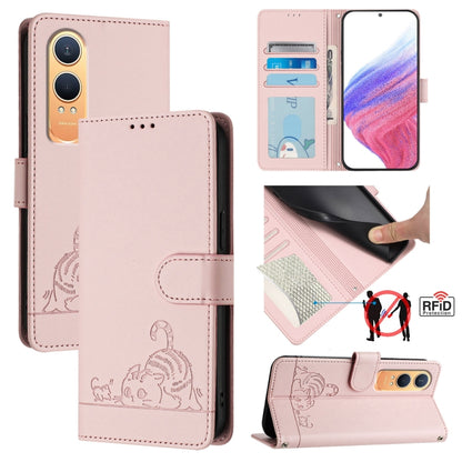 Cat Rat Embossed Pattern RFID Leather Phone Case with Lanyard, For OnePlus Nord 4 5G, For OnePlus Nord 4 5G Global, For OnePlus Nord CE4 Lite, For OnePlus Nord 2 Lite