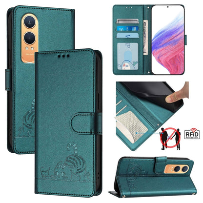 Cat Rat Embossed Pattern RFID Leather Phone Case with Lanyard, For OnePlus Nord 4 5G, For OnePlus Nord 4 5G Global, For OnePlus Nord CE4 Lite, For OnePlus Nord 2 Lite