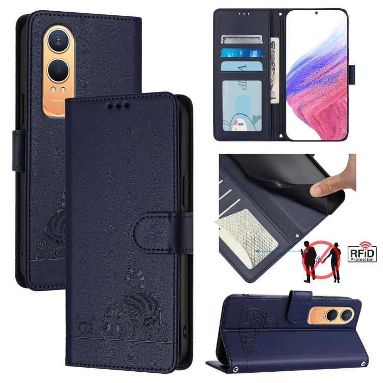 Cat Rat Embossed Pattern RFID Leather Phone Case with Lanyard, For OnePlus Nord 4 5G, For OnePlus Nord 4 5G Global, For OnePlus Nord CE4 Lite, For OnePlus Nord 2 Lite