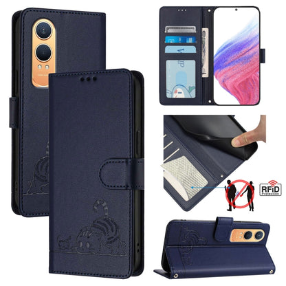 Cat Rat Embossed Pattern RFID Leather Phone Case with Lanyard, For OnePlus Nord 4 5G, For OnePlus Nord 4 5G Global, For OnePlus Nord CE4 Lite, For OnePlus Nord 2 Lite