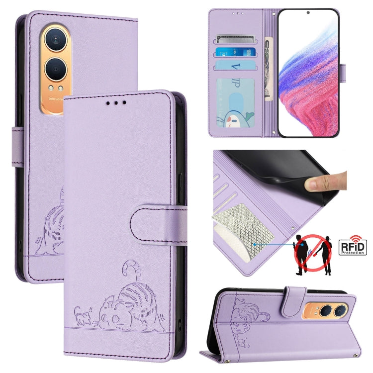 Cat Rat Embossed Pattern RFID Leather Phone Case with Lanyard, For OnePlus Nord 4 5G, For OnePlus Nord 4 5G Global, For OnePlus Nord CE4 Lite, For OnePlus Nord 2 Lite