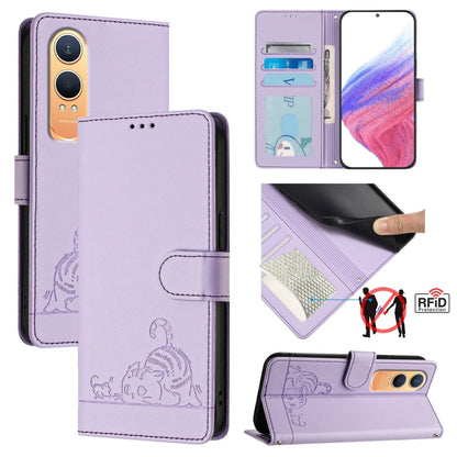 Cat Rat Embossed Pattern RFID Leather Phone Case with Lanyard, For OnePlus Nord 4 5G, For OnePlus Nord 4 5G Global, For OnePlus Nord CE4 Lite, For OnePlus Nord 2 Lite