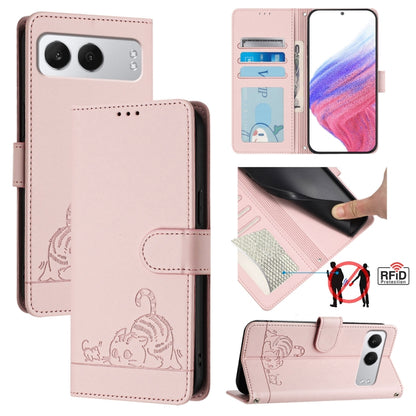 Cat Rat Embossed Pattern RFID Leather Phone Case with Lanyard, For OnePlus Nord 4 5G, For OnePlus Nord 4 5G Global, For OnePlus Nord CE4 Lite, For OnePlus Nord 2 Lite