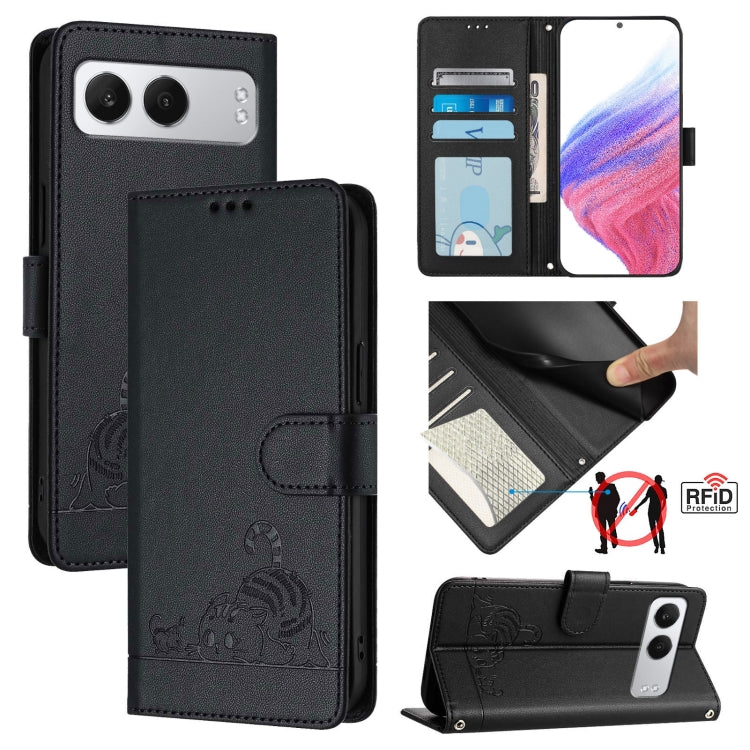 Cat Rat Embossed Pattern RFID Leather Phone Case with Lanyard, For OnePlus Nord 4 5G, For OnePlus Nord 4 5G Global, For OnePlus Nord CE4 Lite, For OnePlus Nord 2 Lite