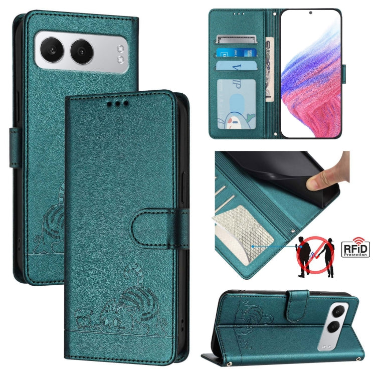 Cat Rat Embossed Pattern RFID Leather Phone Case with Lanyard, For OnePlus Nord 4 5G, For OnePlus Nord 4 5G Global, For OnePlus Nord CE4 Lite, For OnePlus Nord 2 Lite