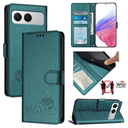 Cat Rat Embossed Pattern RFID Leather Phone Case with Lanyard, For OnePlus Nord 4 5G, For OnePlus Nord 4 5G Global, For OnePlus Nord CE4 Lite, For OnePlus Nord 2 Lite