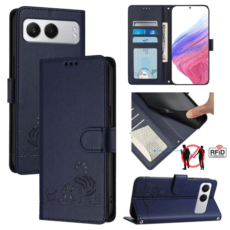 Cat Rat Embossed Pattern RFID Leather Phone Case with Lanyard, For OnePlus Nord 4 5G, For OnePlus Nord 4 5G Global, For OnePlus Nord CE4 Lite, For OnePlus Nord 2 Lite