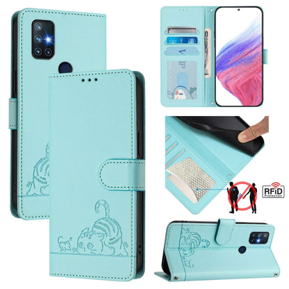 Cat Rat Embossed Pattern RFID Leather Phone Case with Lanyard, For OnePlus Nord N10 5G, For OnePlus 9R / 8T