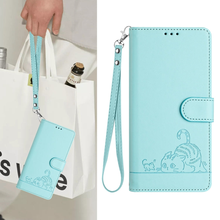 Cat Rat Embossed Pattern RFID Leather Phone Case with Lanyard, For OnePlus Nord N10 5G, For OnePlus 9R / 8T