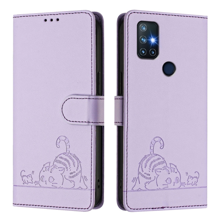 Cat Rat Embossed Pattern RFID Leather Phone Case with Lanyard, For OnePlus Nord N10 5G, For OnePlus 9R / 8T