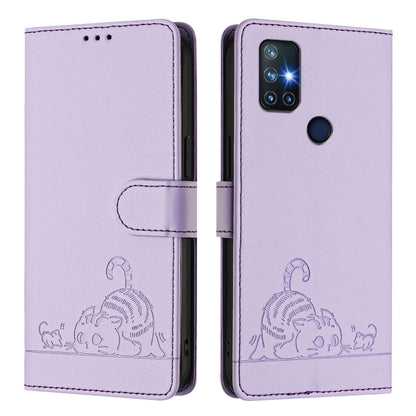 Cat Rat Embossed Pattern RFID Leather Phone Case with Lanyard, For OnePlus Nord N10 5G, For OnePlus 9R / 8T