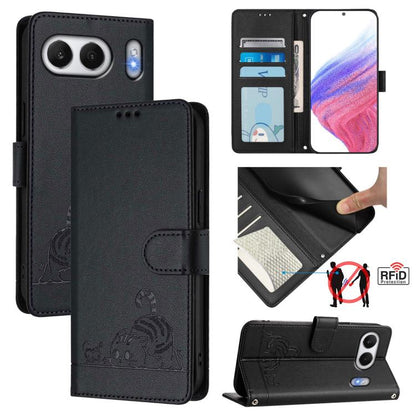 Cat Rat Embossed Pattern RFID Leather Phone Case with Lanyard, For OnePlus Nord 4 5G, For OnePlus Nord 4 5G Global, For OnePlus Nord CE4 Lite, For OnePlus Nord 2 Lite