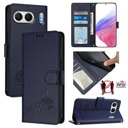Cat Rat Embossed Pattern RFID Leather Phone Case with Lanyard, For OnePlus Nord 4 5G, For OnePlus Nord 4 5G Global, For OnePlus Nord CE4 Lite, For OnePlus Nord 2 Lite