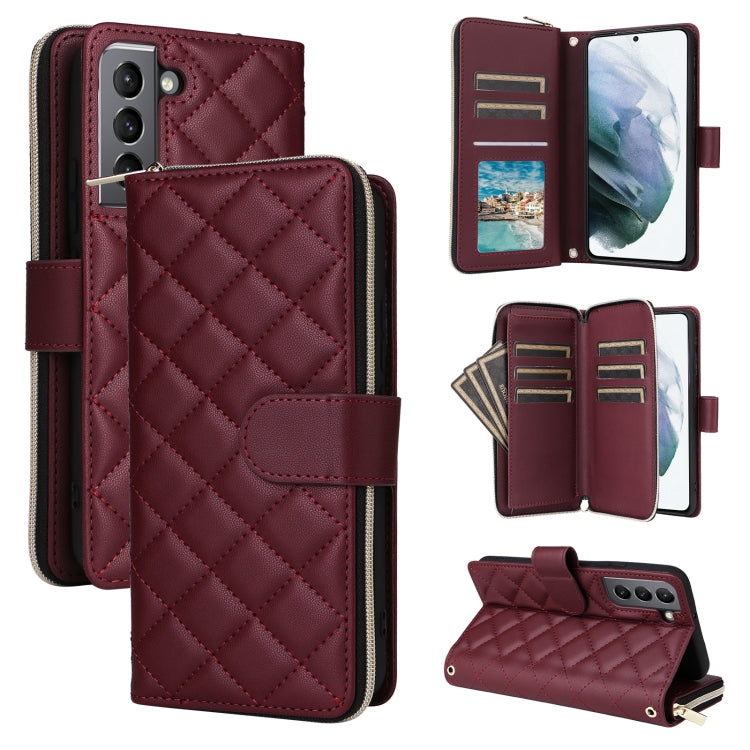 Crossbody Rhombic Zipper Tower Buckle Leather Phone Case with Lanyard, For Samsung Galaxy S21 5G, For Samsung Galaxy S21+ 5G, For Samsung Galaxy S21 Ultra 5G