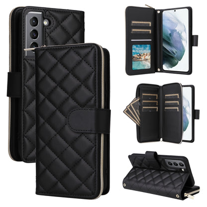 Crossbody Rhombic Zipper Tower Buckle Leather Phone Case with Lanyard, For Samsung Galaxy S21 5G, For Samsung Galaxy S21+ 5G, For Samsung Galaxy S21 Ultra 5G
