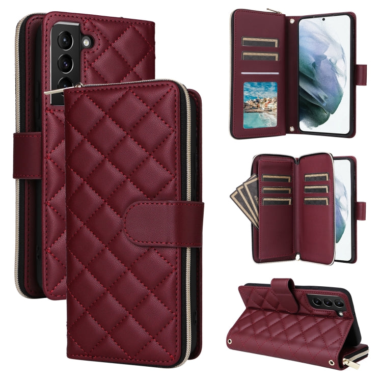 Crossbody Rhombic Zipper Tower Buckle Leather Phone Case with Lanyard, For Samsung Galaxy S21 5G, For Samsung Galaxy S21+ 5G, For Samsung Galaxy S21 Ultra 5G