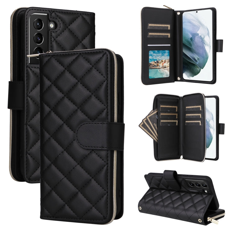 Crossbody Rhombic Zipper Tower Buckle Leather Phone Case with Lanyard, For Samsung Galaxy S21 5G, For Samsung Galaxy S21+ 5G, For Samsung Galaxy S21 Ultra 5G