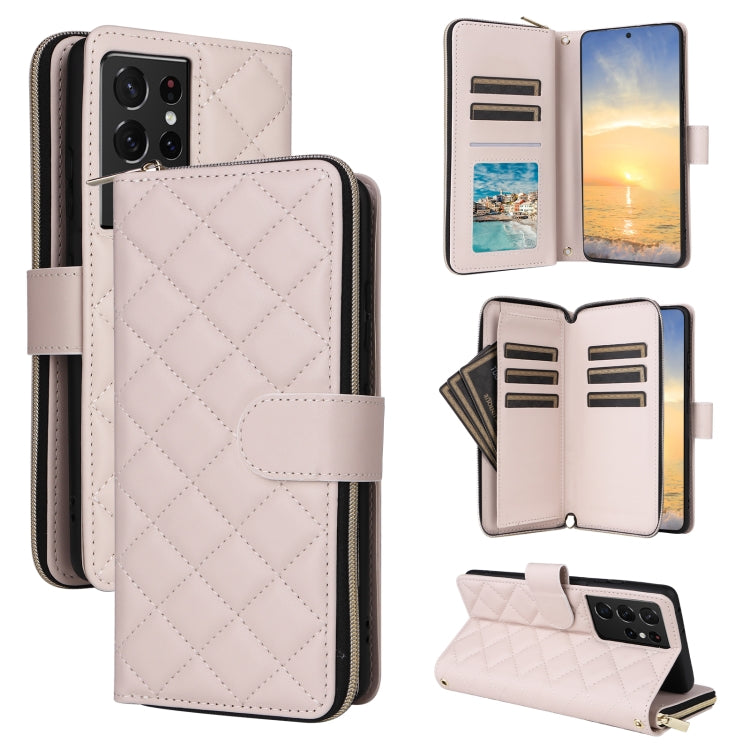 Crossbody Rhombic Zipper Tower Buckle Leather Phone Case with Lanyard, For Samsung Galaxy S21 5G, For Samsung Galaxy S21+ 5G, For Samsung Galaxy S21 Ultra 5G