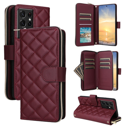 Crossbody Rhombic Zipper Tower Buckle Leather Phone Case with Lanyard, For Samsung Galaxy S21 5G, For Samsung Galaxy S21+ 5G, For Samsung Galaxy S21 Ultra 5G
