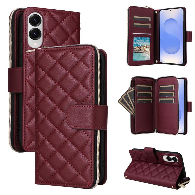 Crossbody Rhombic Zipper Tower Buckle Leather Phone Case with Lanyard, For Samsung Galaxy S25 Edge 5G, For Samsung Galaxy S25 5G, For Samsung Galaxy S25+ 5G, For Samsung Galaxy S25 Ultra 5G