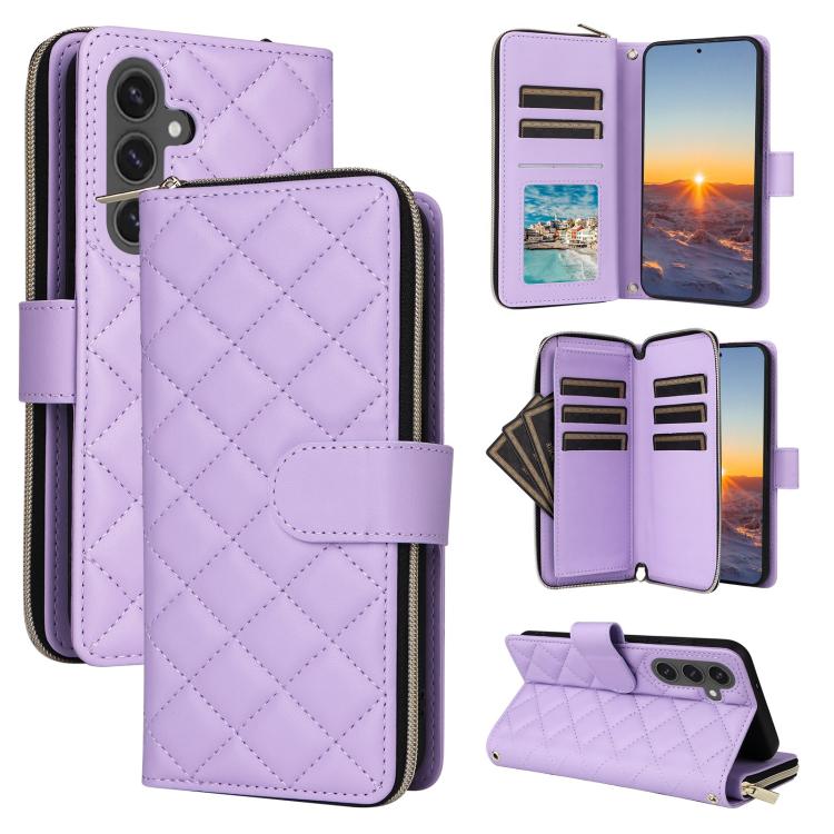 Crossbody Rhombic Zipper Tower Buckle Leather Phone Case with Lanyard, For Samsung Galaxy S26+ 5G, For Samsung Galaxy S26 Ultra 5G, For Samsung Galaxy S26 5G, For Samsung Galaxy S25 FE 5G