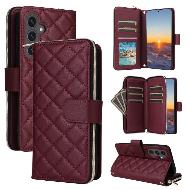 Crossbody Rhombic Zipper Tower Buckle Leather Phone Case with Lanyard, For Samsung Galaxy S26+ 5G, For Samsung Galaxy S26 Ultra 5G, For Samsung Galaxy S26 5G, For Samsung Galaxy S25 FE 5G