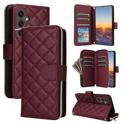 Crossbody Rhombic Zipper Tower Buckle Leather Phone Case with Lanyard, For Samsung Galaxy S26+ 5G, For Samsung Galaxy S26 Ultra 5G, For Samsung Galaxy S26 5G, For Samsung Galaxy S25 FE 5G
