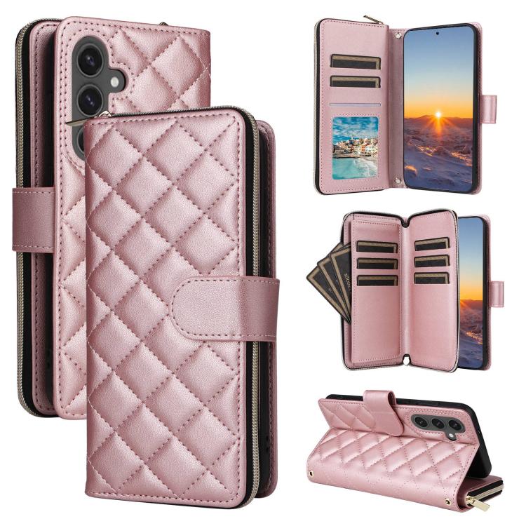 Crossbody Rhombic Zipper Tower Buckle Leather Phone Case with Lanyard, For Samsung Galaxy S26+ 5G, For Samsung Galaxy S26 Ultra 5G, For Samsung Galaxy S26 5G, For Samsung Galaxy S25 FE 5G