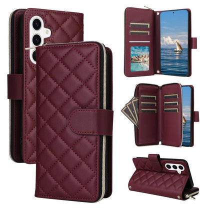 Crossbody Rhombic Zipper Tower Buckle Leather Phone Case with Lanyard, For Samsung Galaxy S26+ 5G, For Samsung Galaxy S26 Ultra 5G, For Samsung Galaxy S26 5G, For Samsung Galaxy S25 FE 5G