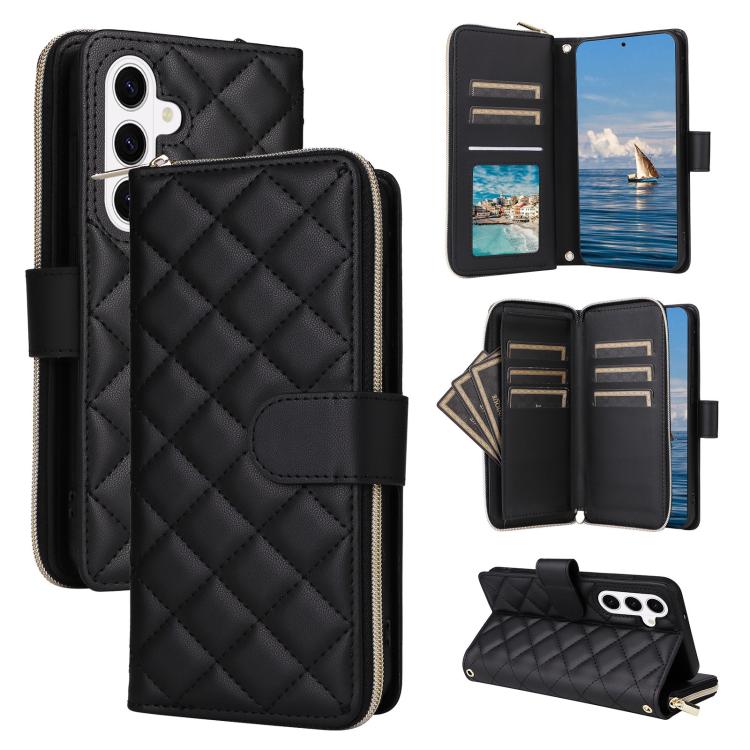 Crossbody Rhombic Zipper Tower Buckle Leather Phone Case with Lanyard, For Samsung Galaxy S26+ 5G, For Samsung Galaxy S26 Ultra 5G, For Samsung Galaxy S26 5G, For Samsung Galaxy S25 FE 5G