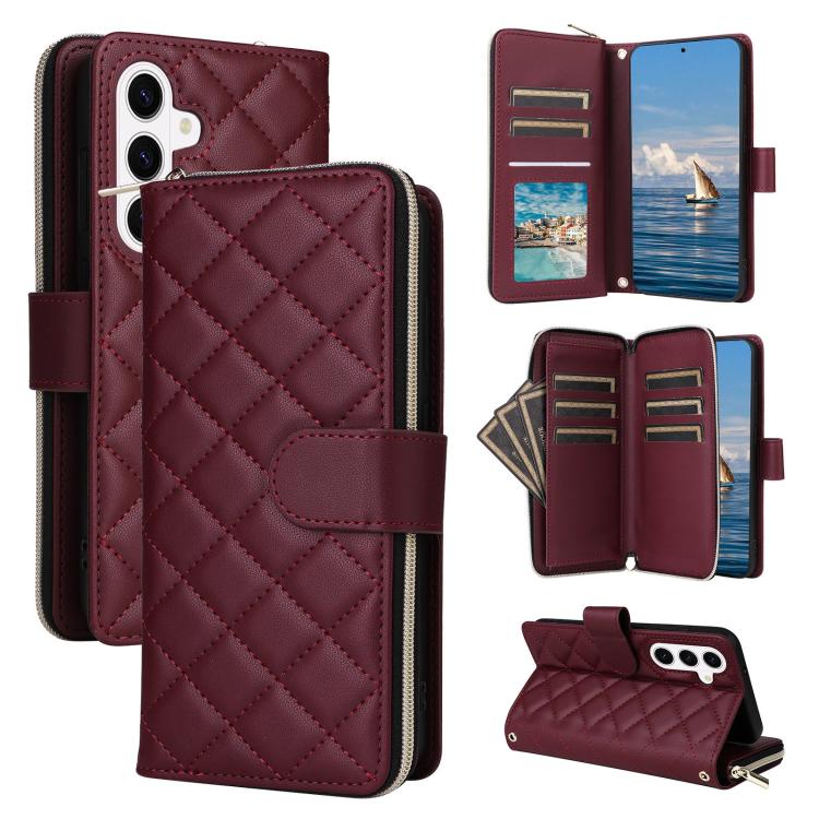 Crossbody Rhombic Zipper Tower Buckle Leather Phone Case with Lanyard, For Samsung Galaxy S26+ 5G, For Samsung Galaxy S26 Ultra 5G, For Samsung Galaxy S26 5G, For Samsung Galaxy S25 FE 5G