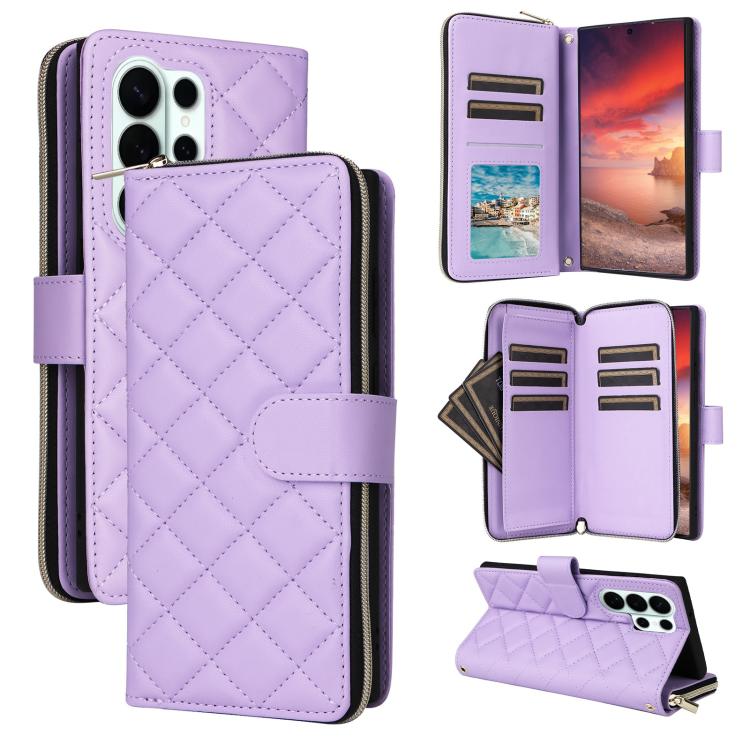 Crossbody Rhombic Zipper Tower Buckle Leather Phone Case with Lanyard, For Samsung Galaxy S26+ 5G, For Samsung Galaxy S26 Ultra 5G, For Samsung Galaxy S26 5G, For Samsung Galaxy S25 FE 5G