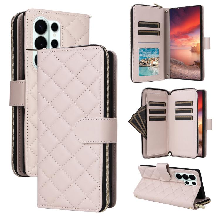 Crossbody Rhombic Zipper Tower Buckle Leather Phone Case with Lanyard, For Samsung Galaxy S26+ 5G, For Samsung Galaxy S26 Ultra 5G, For Samsung Galaxy S26 5G, For Samsung Galaxy S25 FE 5G