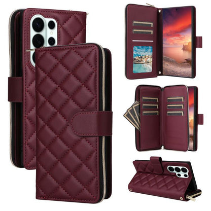 Crossbody Rhombic Zipper Tower Buckle Leather Phone Case with Lanyard, For Samsung Galaxy S26+ 5G, For Samsung Galaxy S26 Ultra 5G, For Samsung Galaxy S26 5G, For Samsung Galaxy S25 FE 5G