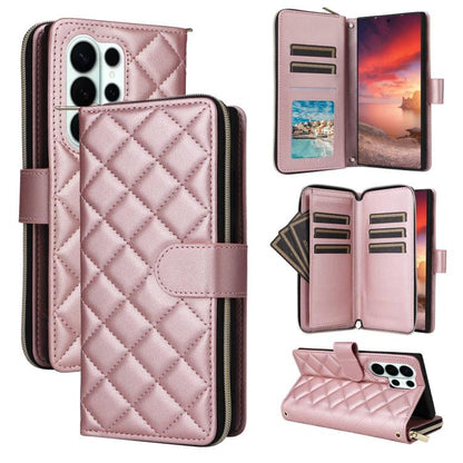 Crossbody Rhombic Zipper Tower Buckle Leather Phone Case with Lanyard, For Samsung Galaxy S26+ 5G, For Samsung Galaxy S26 Ultra 5G, For Samsung Galaxy S26 5G, For Samsung Galaxy S25 FE 5G