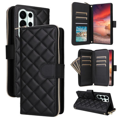 Crossbody Rhombic Zipper Tower Buckle Leather Phone Case with Lanyard, For Samsung Galaxy S26+ 5G, For Samsung Galaxy S26 Ultra 5G, For Samsung Galaxy S26 5G, For Samsung Galaxy S25 FE 5G