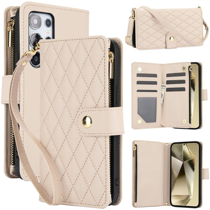 YM016 Rhombic Zipper Card Wallet Leather Phone Case with Lanyard, For Samsung Galaxy S25 Ultra 5G, For Samsung Galaxy S24 FE 5G, For Samsung Galaxy S24 Ultra 5G
