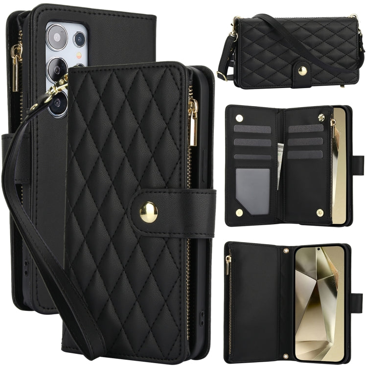 YM016 Rhombic Zipper Card Wallet Leather Phone Case with Lanyard, For Samsung Galaxy S25 Ultra 5G, For Samsung Galaxy S24 FE 5G, For Samsung Galaxy S24 Ultra 5G