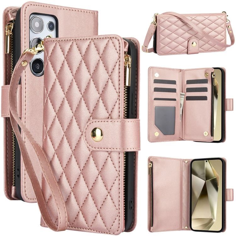 YM016 Rhombic Zipper Card Wallet Leather Phone Case with Lanyard, For Samsung Galaxy S25 Ultra 5G, For Samsung Galaxy S24 FE 5G, For Samsung Galaxy S24 Ultra 5G