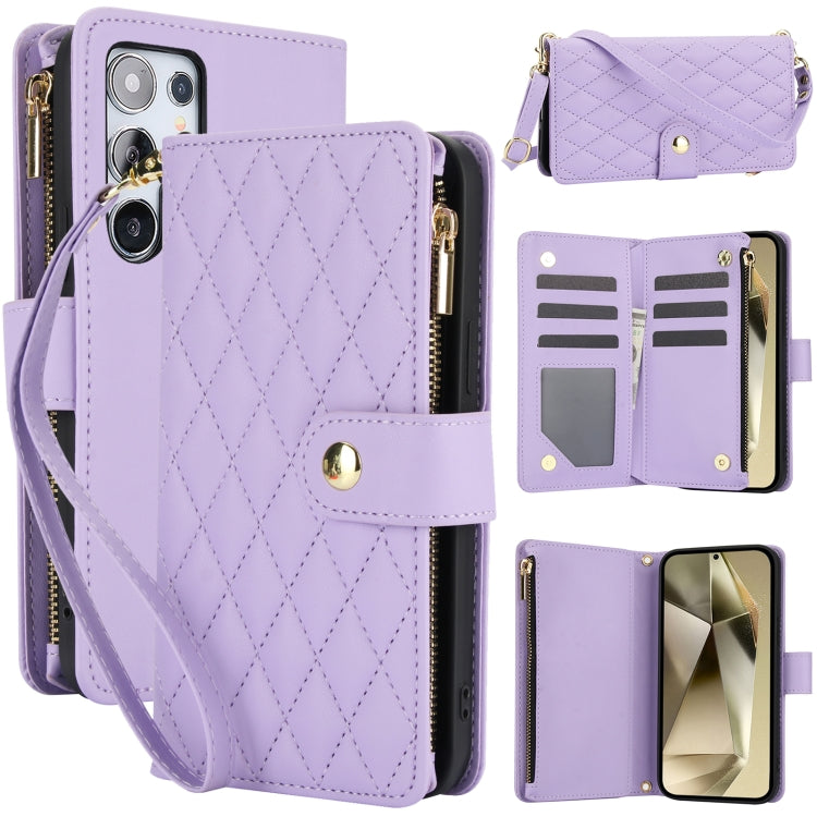 YM016 Rhombic Zipper Card Wallet Leather Phone Case with Lanyard, For Samsung Galaxy S25 Ultra 5G, For Samsung Galaxy S24 FE 5G, For Samsung Galaxy S24 Ultra 5G