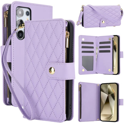 YM016 Rhombic Zipper Card Wallet Leather Phone Case with Lanyard, For Samsung Galaxy S25 Ultra 5G, For Samsung Galaxy S24 FE 5G, For Samsung Galaxy S24 Ultra 5G