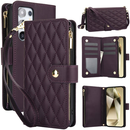 YM016 Rhombic Zipper Card Wallet Leather Phone Case with Lanyard, For Samsung Galaxy S25 Ultra 5G, For Samsung Galaxy S24 FE 5G, For Samsung Galaxy S24 Ultra 5G
