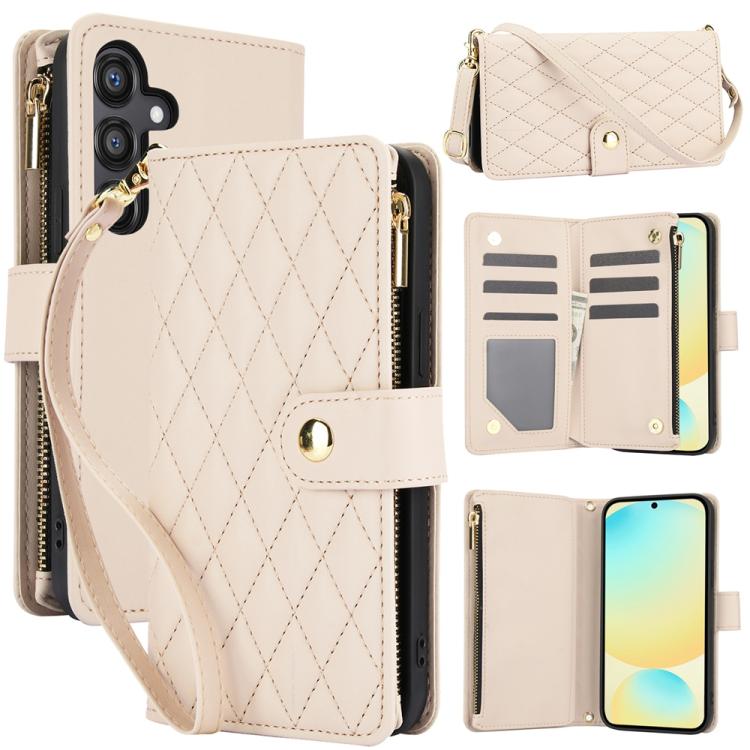YM016 Rhombic Zipper Card Wallet Leather Phone Case with Lanyard, For Samsung Galaxy S25 Ultra 5G, For Samsung Galaxy S24 FE 5G, For Samsung Galaxy S24 Ultra 5G