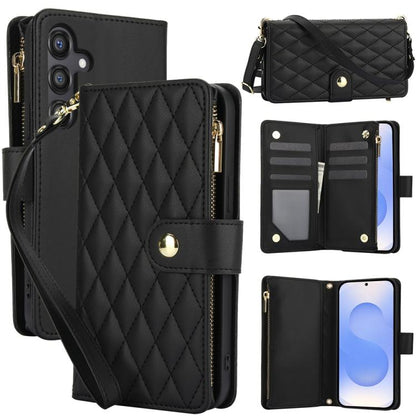 YM016 Rhombic Zipper Card Wallet Leather Phone Case with Lanyard, For Samsung Galaxy S25 Edge 5G, For Samsung Galaxy S25 / S24 5G, For Samsung Galaxy S25+ / S24+ 5G